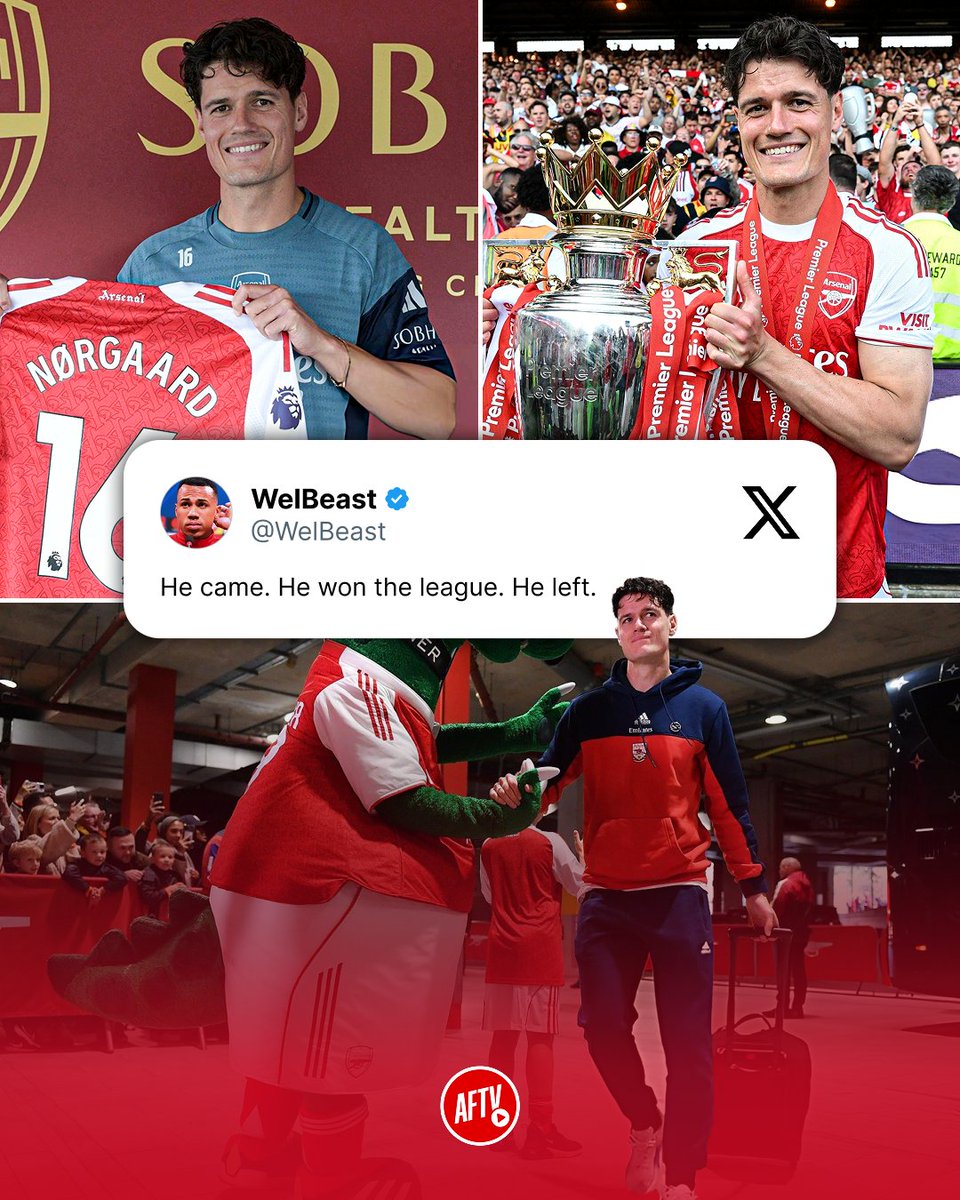AFTVMedia's tweet photo. From arriving at Arsenal at 31 years old… to playing Champions League football for the first time in his career and becoming a Premier League champion. 🏆

What a year it’s been for Christian Nørgaard. 🤩

Thank you for everything, Christian. ❤️ https://t.co/kXnAuGqbLD