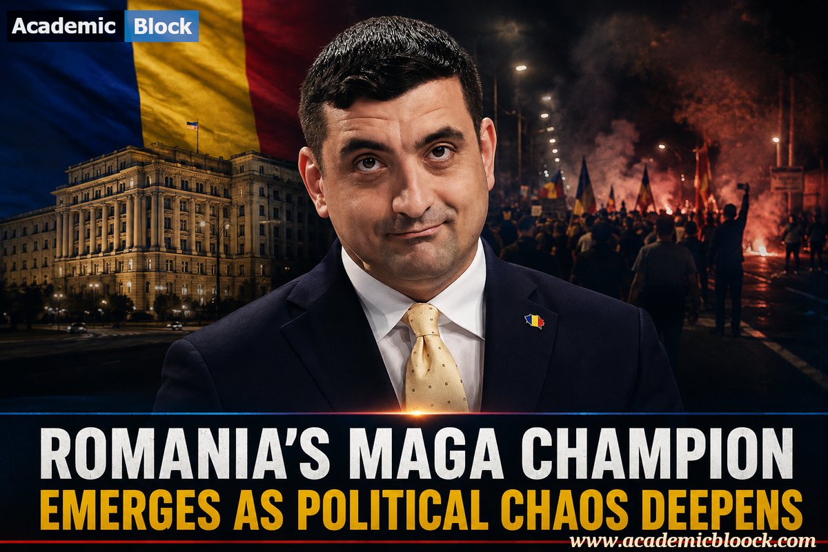 AcademicBlock_'s tweet photo. 🚨 Romania’s MAGA moment takes center stage.
Political chaos is boosting attention around the country’s anti-establishment champion. Could this movement reshape Romania and Europe? 🇷🇴
#Romania #MAGA #EuropePolitics #PoliticalChaos #BreakingNews #AcademicBlock https://t.co/4naVuR2wJ3
