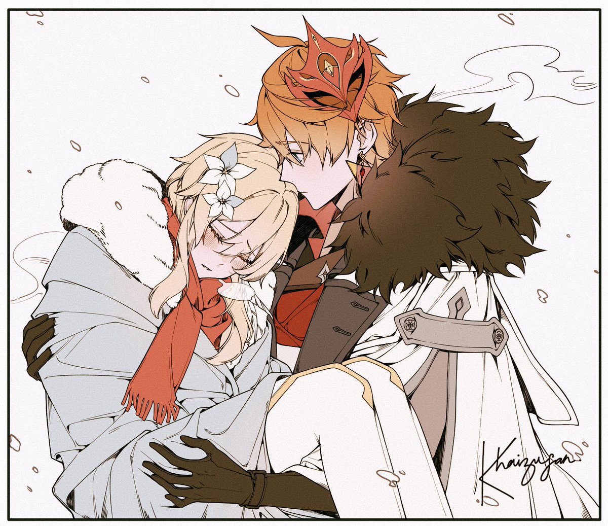 cosmichumanlove's tweet photo. Chilumi art of khaizusan 

Loke carrying Lucy on their way to mission to save a village &amp; attain money while their kids taken care of by his siblings and friends.

When family matters but job is mandatory.

Relatable https://t.co/9bssZu67Aj