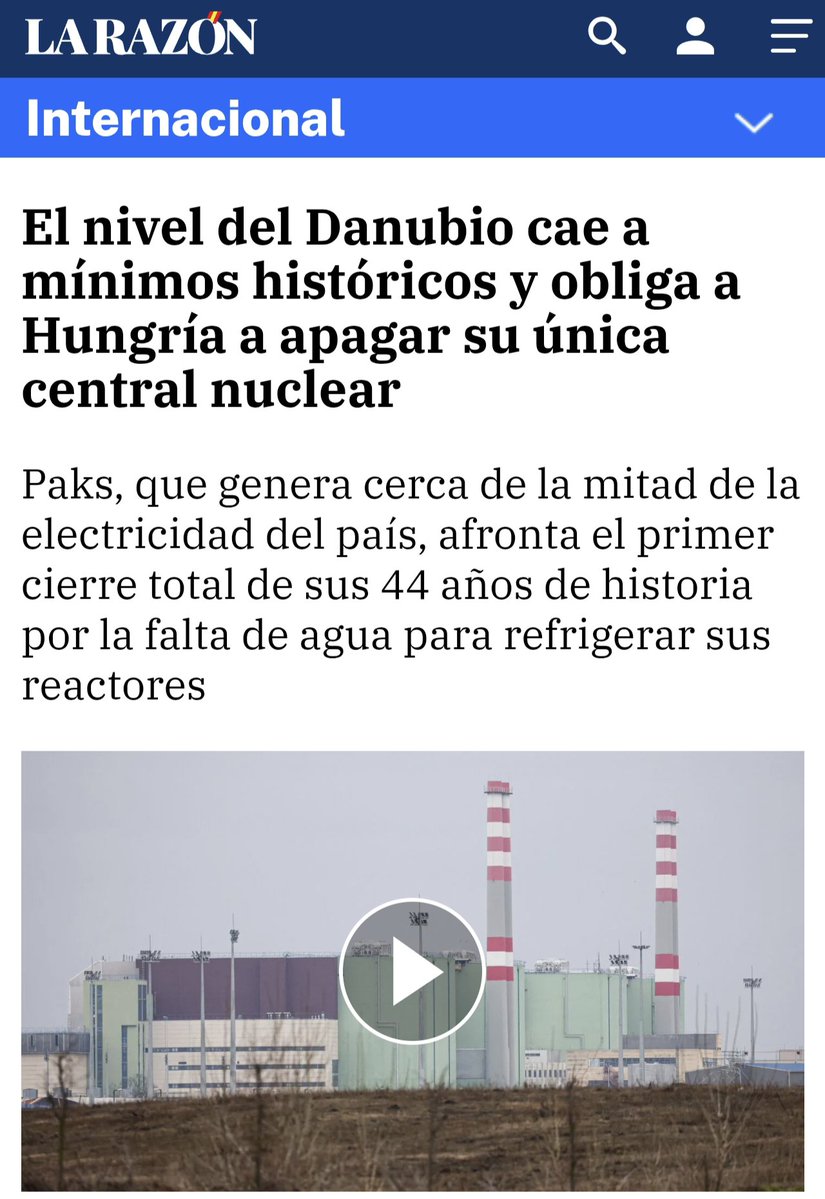 Lencaboc's tweet photo. La sequía actual obliga a cerrar la central nuclear húngara por la imposibilidad de refrigerarla. ¿Qué ocurrirá en #Aragón con los #centrosdedatos ? Somos una de las regiones más áridas de Europa, no será viable o nos costará mucho más que recursos... https://t.co/fVkJ8nzQi3