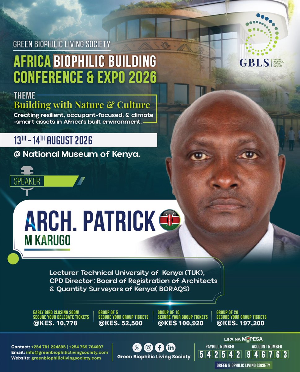 GreenG78284's tweet photo. Meet Arch. Patrick M. Karugo (@Boraqs_Kenya CPD Director &amp; Education Board Member) at #GBLSAfrica2026 as he shares insights on building resilient, climate-smart environments.

BORAQS members earn 10 CPD points.

Register: https://t.co/fu8h8RfARk https://t.co/0RZOXq7are