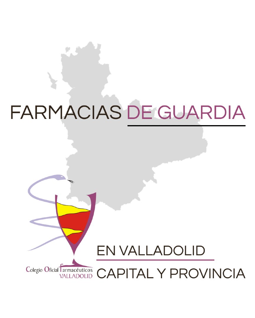 COFValladolid's tweet photo. 🟢 ¡Buenos días! Estas son las #FarmaciasDeGuardia para hoy en #Valladolid capital y provincia https://t.co/ezPZtmzUzh
#COFValladolid #farmaceuticosdevalladolid #Farmacia #Farmaceuticos #FarmaciaDeGuardia https://t.co/eQoJPIHDna