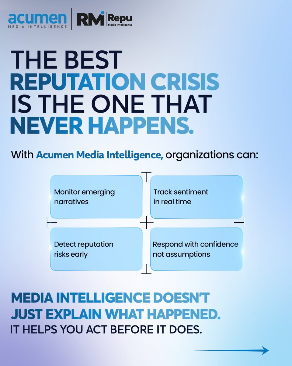 repu_media's tweet photo. Reputation crises rarely begin with the headline. They begin with warning signs that are overlooked.  

Acumen Media Intelligence helps you identify those signals before reputation is protected by recognizing the signals.  

#AcumenMediaIntelligence #RepuMediaIntelligence https://t.co/ELkxTg2AgV