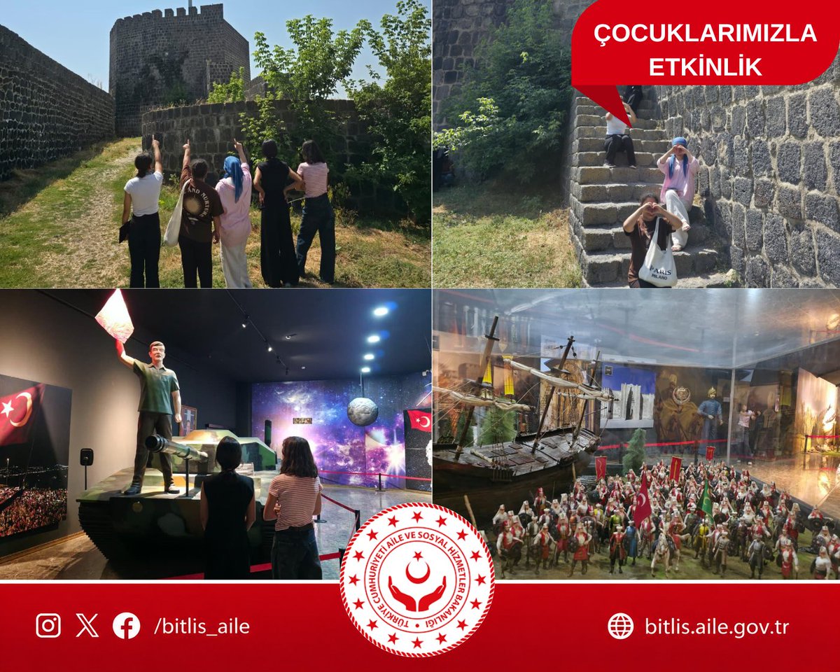 bitlis_aile's tweet photo. 🇹🇷 Tarihimizin İzinde Çocuklarımızla Malazgirt'teyiz 🏛️
Koruma ve bakım altındaki çocuklarımıza, tarih bilinci kazandırmak ve millî değerlerimizi yakından tanımalarını sağlamak amacıyla Malazgirt gezisi düzenlendi.
📍 Gezi kapsamında çocuklarımız 1071 Malazgirt Zafer Anıtı, Malazgirt Müzesi ve Malazgirt Kalesi'ni ziyaret ederek Malazgirt Zaferi'nin tarihimizdeki yerini ve önemini yerinde keşfetti.
🌿 Tarihî ve kültürel mirasımızı yakından tanıyan çocuklarımız, geçmişimizle güçlü bir bağ kurarken, öğretici ve keyifli bir gün geçirdi.
@tcailesosyal @BitlisValiligi @LemanYenigunAk @ASHB_COCUK