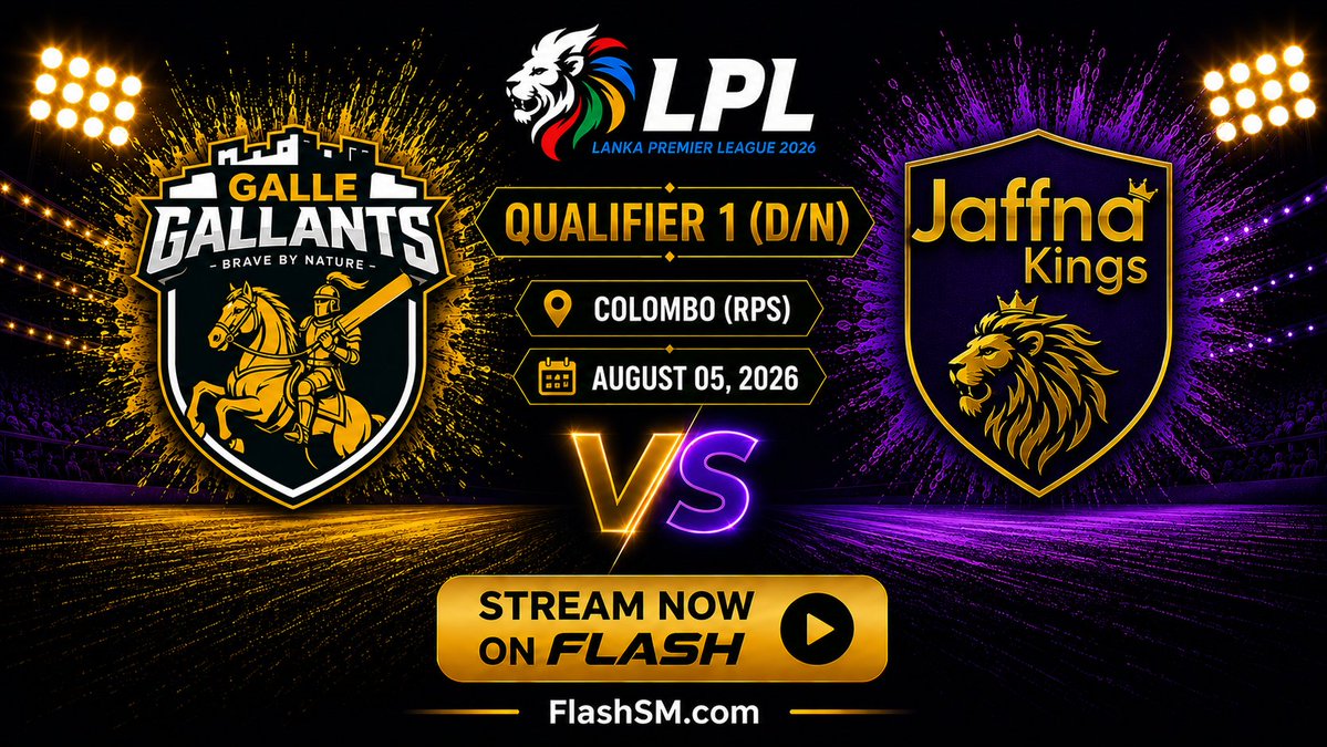 SIXR_cricket's tweet photo. 🏏 Qualifier 1. Everything on the line.
Galle Gallants  🆚 Jaffna Kings
Watch every boundary, wicket, and game-changing moment LIVE on Flash.

LIVE on FlashSM: https://t.co/yKcJRrfO23
Predict now: https://t.co/a4AT3vyWqc

#FlashSM #LPL #LankaPremierLeague #SIXRCricket #CricketPredictions #GalleGallants #JaffnaKings #WatchLive