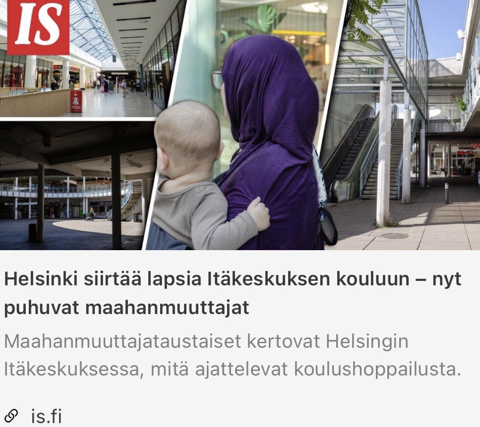 HuhtasaariSaara's tweet photo. Helsinki siirtää lapsia Itäkeskuksen kouluun ja nyt maahanmuuttajat kertovat, mikä on “epäreilua”. 

Maryam Afganistanista: ”On silti epäreilua, että Itäkeskuksen koulusta puhutaan niin kuin puhutaan.”

Ei ole. Ihmisillä on oikeus puhua tosiasioista.
Afganistanista tulevien ei ole syytä tulla Suomeen asettamaan uusia standardeja oman kulttuurinsa mallin mukaan.

Toinen lainaus: ”Epäreilulta tuntuu puhe siitä, ettei Itäkeskuksessa olisi akateemisesti lahjakkaita ja kunnianhimoisia oppilaita.”

Tässäkään ei ole kyse epäreiluudesta. Kyse on absoluuttisesta faktasta. Kun Afganistanin keskimääräinen IQ on noin 72 ja Suomen noin 100, ja kun 73 % oppilaista ei puhu äidinkielenään suomea, koko oppimistaso laskee. Tasoerot ovat valtavat, työrauha kärsii ja oppimistulokset heikkenevät.

SDP:n mielestä on reilua pakottaa suomenkielisiä lapsia kompensoimaan tätä.
 Ei ole. Se on epäreilua suomalaisia lapsia kohtaan. Koulushoppailu ei ole rasismia. Se on vanhempien velvollisuus suojella omia lapsiaan.