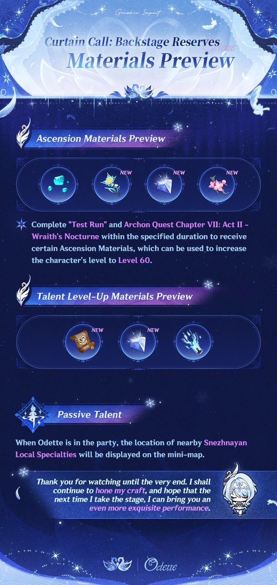 GenshinImpact's tweet photo. Character Skill Showcase — "Swirling Snow" Odette
#GenshinImpact #Odette #NowSnezhnaya #GenshinSnezhnaya 

Hello, Traveler! Today, Odette brings a brand-new performance unlike anything we've seen from her before. Let's take a look at her sharp and dazzling side~

The "Swan's Shadow in Silken Ice" Event Wish will be available after the Version 7.0 update on August 12. During this event wish, there will be a huge drop-rate boost for the character "Swirling Snow" Odette (Cryo)!