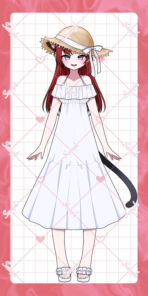 紅白椿˚✧₊⁎ネコの女の子♡ 新衣装公開 】 ⋆⸜🌻⸝‍⋆ 白いワンピース…似合う.ᐣ #猫屋さん絵