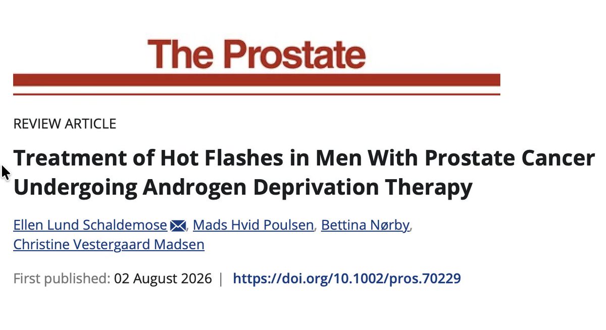 APCCC_Lugano's tweet photo. Are we doing enough to manage one of the most common—and often overlooked—side effects of androgen deprivation therapy?

https://t.co/ede7VqEZsX

Treatment of Hot Flashes in Men With Prostate Cancer Undergoing Androgen Deprivation Therapy

Hot 🔥flashes remain a major quality-of-life challenge for men receiving ADT, yet the evidence supporting available treatments is surprisingly limited.
This systematic review of 35 studies found that hormonal therapies💊, including cyproterone acetate and estrogen, achieved the greatest reductions in hot flashes but at the expense of increased side effects. Non-hormonal options such as SSRIs and gabapentin produced variable results, while acupuncture and cognitive behavioural therapy offered modest benefits. Dietary supplements showed little evidence of effectiveness.

As newer agents such as fezolinetant emerge, improving supportive care may become just as important as optimising cancer control. #ProstateCancer 

@OncoAlert 🚨 #LPCCC27
@Silke_Gillessen 
@AOmlin 
@ProfKHerrmann 
@weoncologists