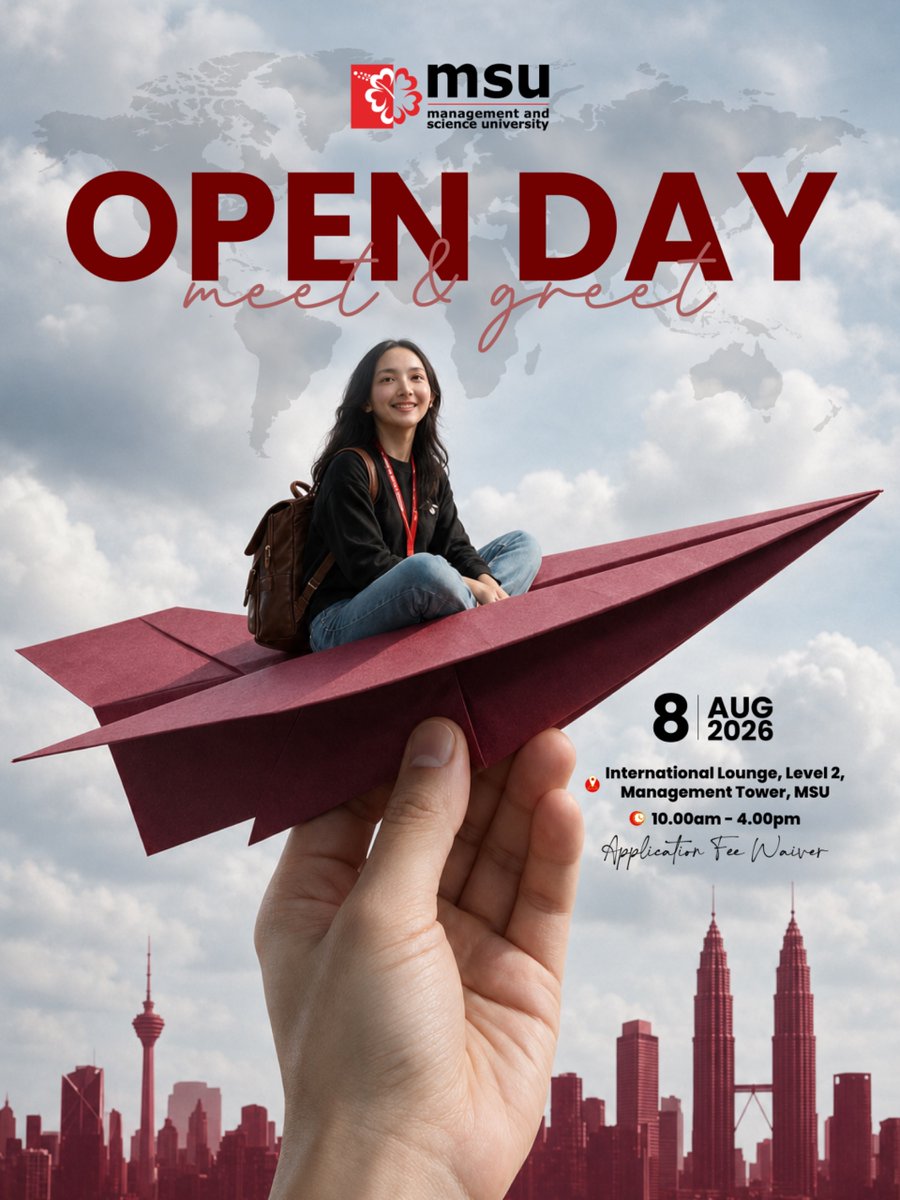 MSUmalaysia's tweet photo. Your study journey in Malaysia could begin here at #MSUmalaysia! 🌏
Let’s #go2MSU, meet our counsellors, explore your programme options and discover what life is like as an #MSUrians!🎓
Enquire now: https://t.co/oTwBx1OghH https://t.co/JOo25vierR