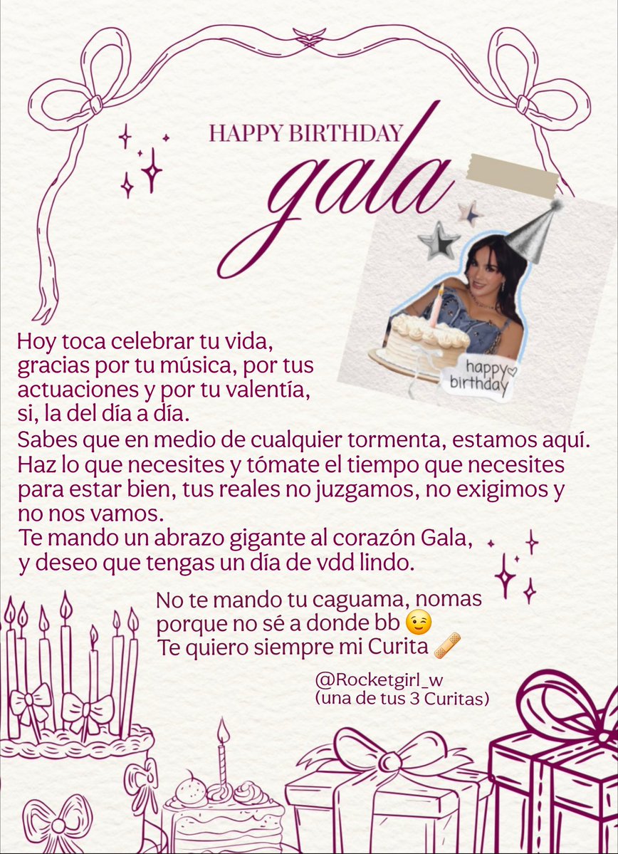 RocketGirl_W's tweet photo. En algún multiverso hoy  @GalaMontes2 y sus curitas armamos el pachangon loco, pero en lo que lo encontramos, te quiero decir 
Feliz cumple Hermosa! Te mereces todo lo bonito de este mundo Curita. Te mando abrazo cumpleañero de esos bien apretados🫂 Te quiero❤️🩹🫶
#GalaTurns26 https://t.co/11AbZsc89Y