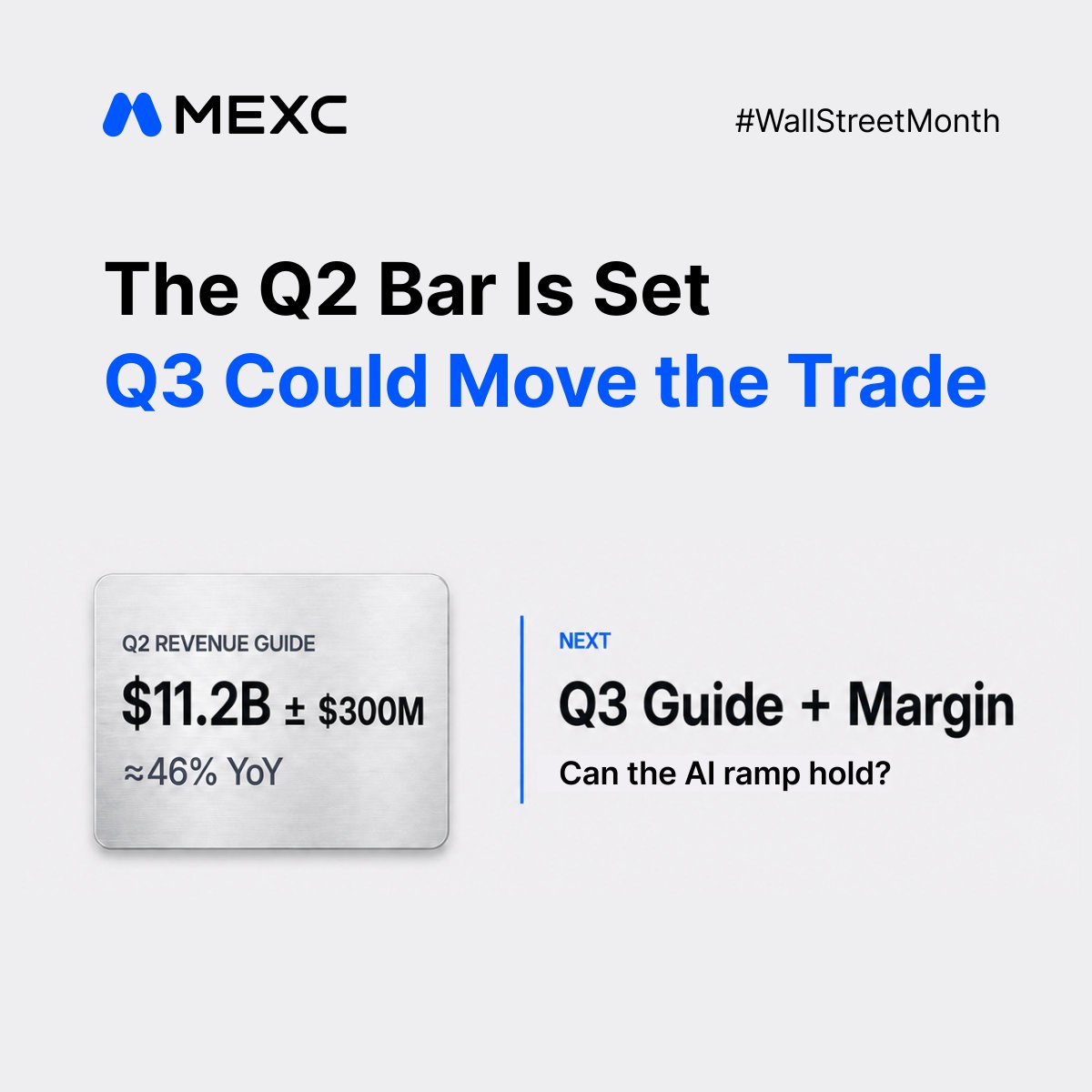 MEXC's tweet photo. Trading $AMD into earnings? 👀

What hits the tape could reprice the AI trade.
Swipe 👉 for the pre-earnings radar.

What moves $AMD more: the first print or the call?

#WallStreetMonth