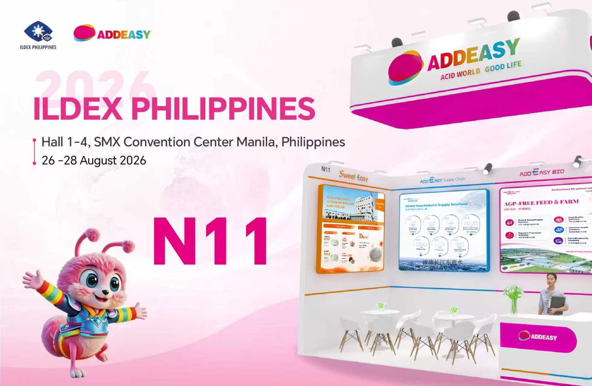 JuneCui25307's tweet photo. See You in Manila! 🇵🇭

Join ADDEASY at ILDEX Philippines 2026 and discover innovative organic acid and nutrition solutions designed to improve animal performance and profitability.

📍 Booth N11 | 📅 26–28 August 202
 ACID WORLD · GOOD LIFE
#ILDEX2026 #ILDEXPhilippines #ADDEASY https://t.co/0X0Ym6tAAQ