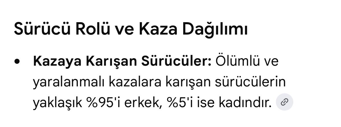 eylulaydah's tweet photo. @akncnr @hayatsizimkizim İstatistikler hiç öyle demiyor. Kadınların sebep olan veya mağdur olan şekilde kazaya karışma oranı %5. https://t.co/GK9cLs1Yp3