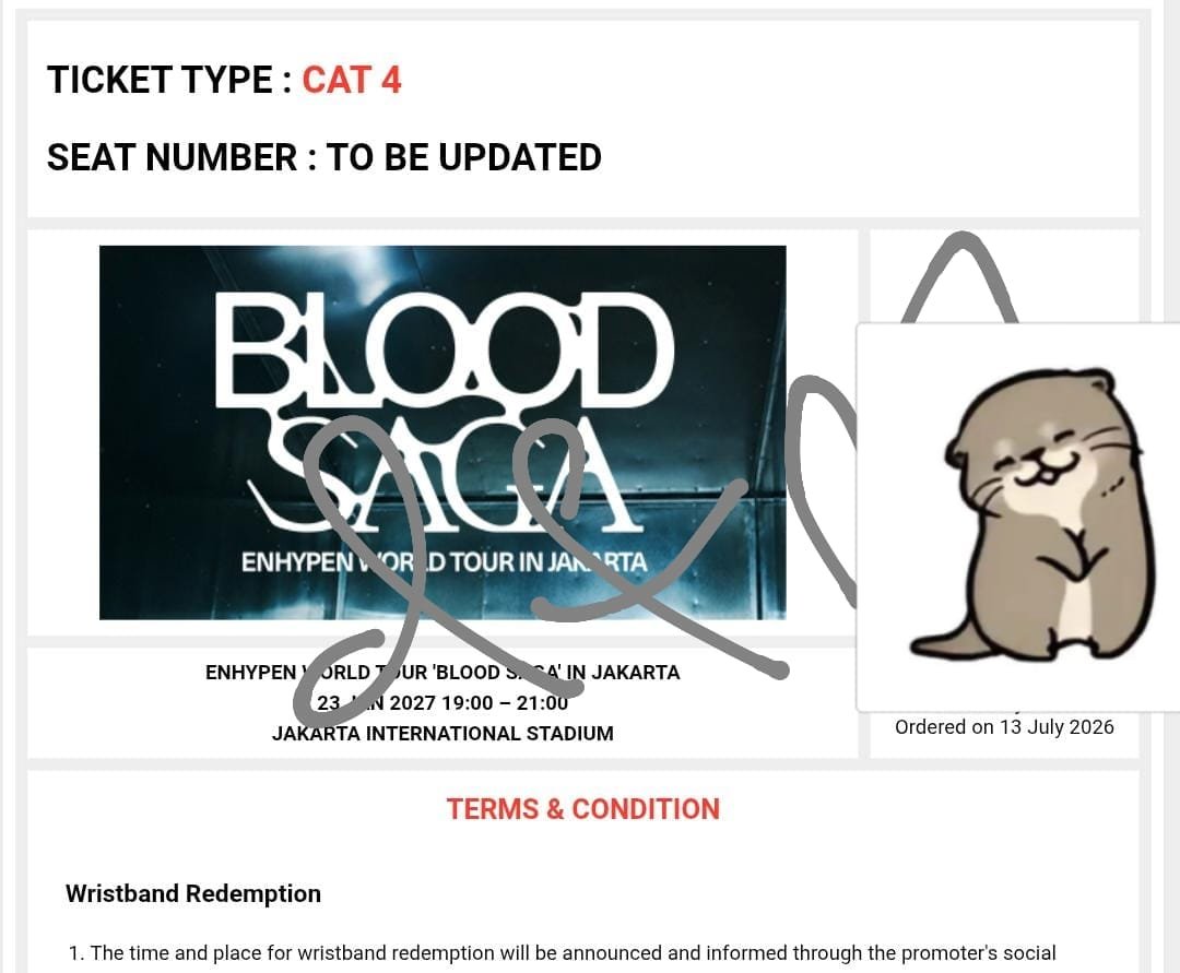 GOJoyFinds's tweet photo. Want To Sale WTS

ENHYPEN WORLD TOUR 'BLOOD SAGA' IN JAKARTA
🎟️ CAT 4 1 Tix
✅️ Di urus sampai wb
✅️ Bisa cicilan sampai bulan September
no tipu tipu, for serious buyer only yaa gais https://t.co/TiKGZIzPPT