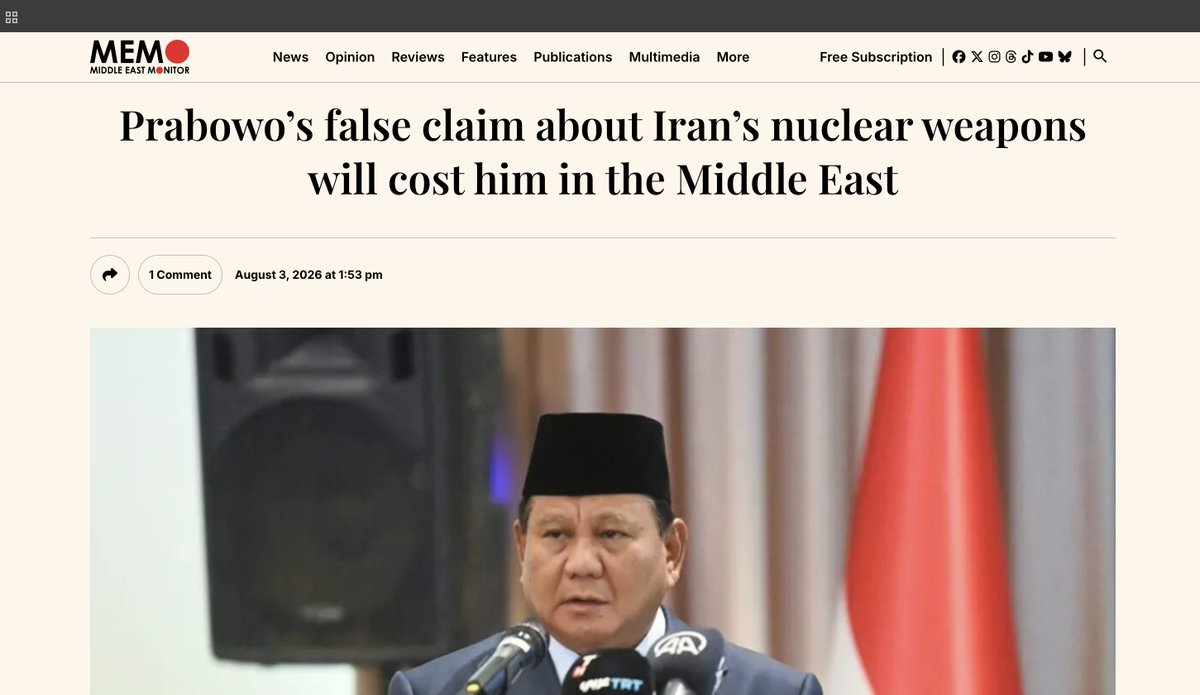 LambeSahamjja's tweet photo. statement prabowo soal nukl1r iran disorot media asing:
- mereka bilang itu klaim salah
- gak ada bukti, dan mirip narasi propaganda as-israel
- buat nyer4ng iran sampe sekarang
- iaea (pengawas nuklir dunia) berkali-kali cek dan gak nemu bukti iran bikin senjata nuklir
- masalahnya prabowo nyebut nama arab saudi, uae, qatar 
- padahal mereka lagi baikan sama iran
- kedubes iran di jakarta langsung bantah dan koreksi pernyataan prabowo
- mereka bilang ini bisa rusak citra indonesia 
- yang selama ini dianggap paham isu timur tengah