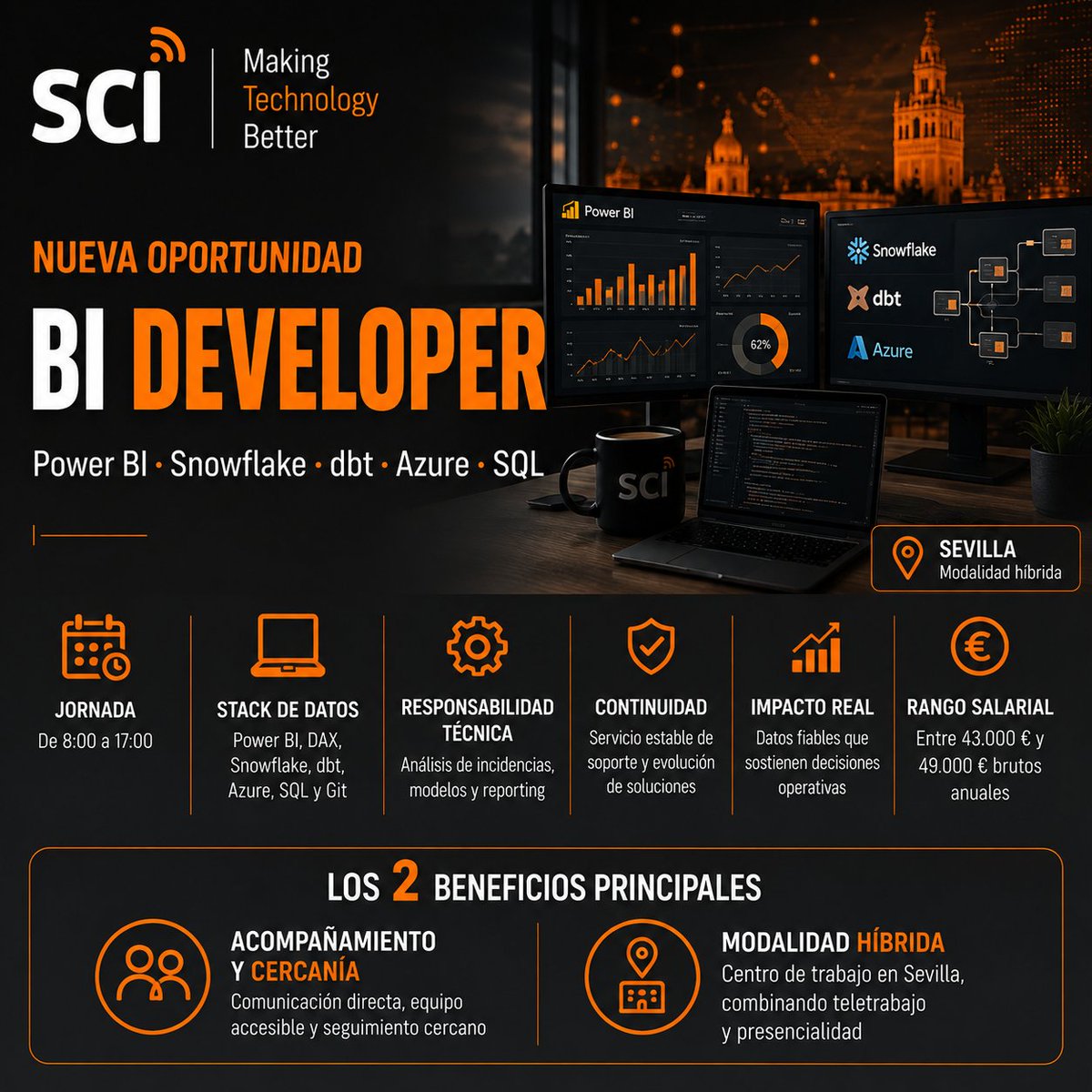 Serviclients's tweet photo. 📊 Cuando la calidad del dato sostiene decisiones operativas, tu trabajo deja de ser solo reporting.
Impulsa un proyecto estable de BI en Sevilla con Power BI, Snowflake, dbt, Azure y SQL. Modalidad híbrida y autonomía técnica.
👉 https://t.co/DsE2O8WmFj
#EmpleoIT #PowerBI https://t.co/2aJ889xZtl
