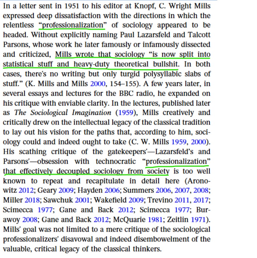 Sapientgadfly's tweet photo. Mills wrote that sociology “is now split into statistical stuff and heavy‐duty theoretical bullshit" @MazzucatoM @CampaignerKate @EuanDuncan4 @RuralGurn @thelonningsguy @tiffanyjenkins @CuriosityonX  @Kate_Bradbury @the_culturist_ @CaroVerfuerth @99blackbaloons @JaneHughesJOT https://t.co/2gaUXyDc3X