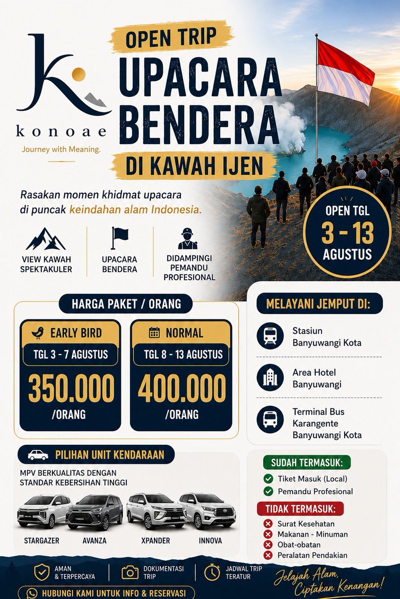 boboizz's tweet photo. @Eatfrenchfries Guys nihh aku lagi open buat acara upacara besok tgl 17 agustus di kawah ijen. Sisa 7 slot ajaa, minat langsung dm ya‼️ https://t.co/ZBVAPwSIrT