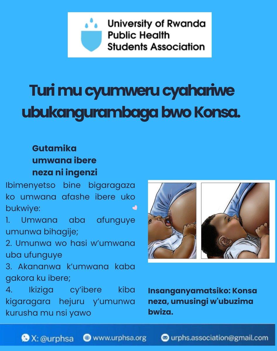 urphsa's tweet photo. Umunsi wa 4 wicyumweru cyahariwe ubukangura mbaga bwo konsa 

Konsa ntibyakagombye kubabaza.

Gushyira neza umwana ku ibere bituma amabere atabyimba cyangwa ngo imoko irware udusebe. 

 Niba ubabara iyo urimo konsa, egera umujyanama w’ubuzima cyangwa undi muganga agufashe. https://t.co/Uvw7bLLyMp