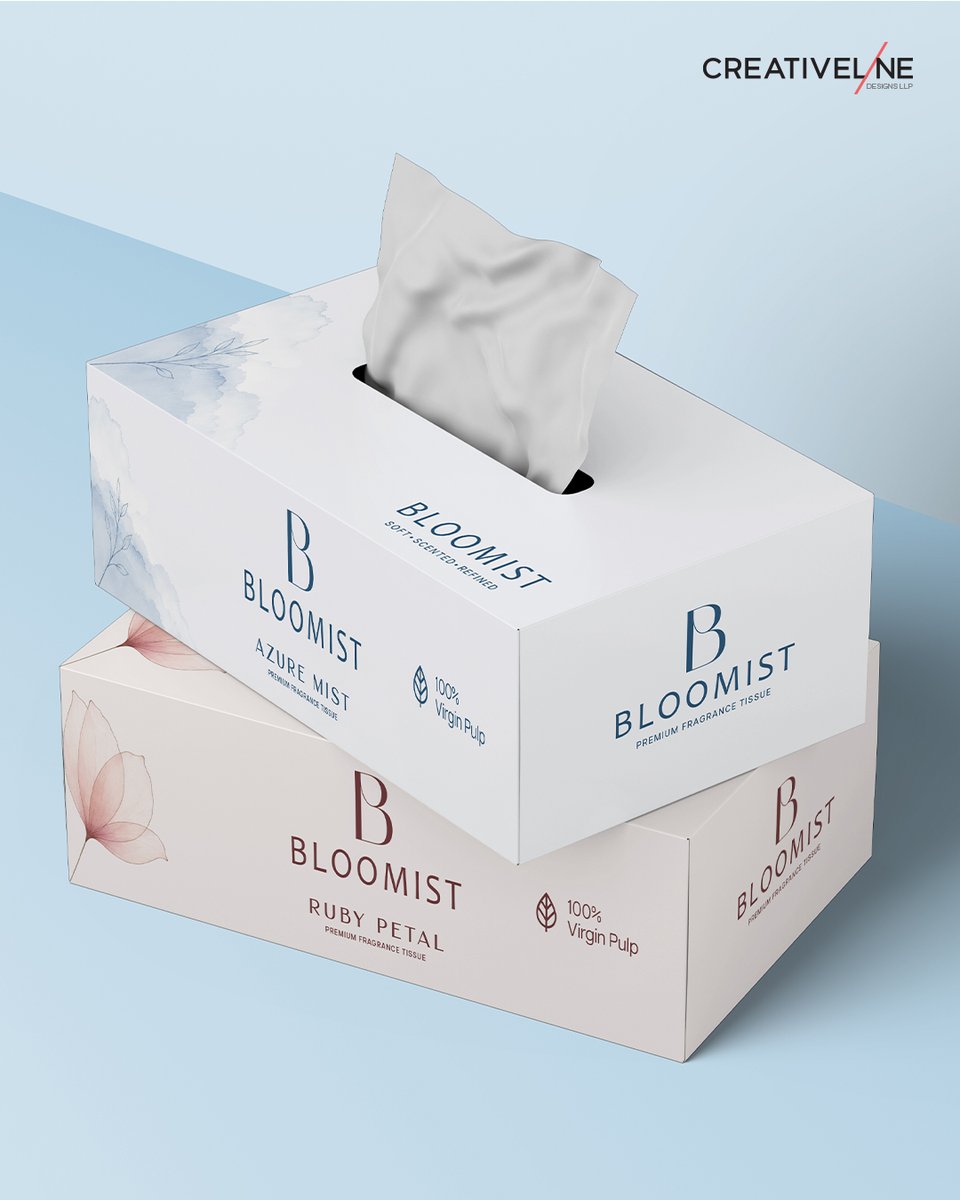 creativeline's tweet photo. For Bloomist, we designed a tissue box collection with soft colors, botanical illustrations, and a clean premium look that reflects freshness, comfort, and sophistication.

#CreativeLineDesignsLLP #PackagingDesign #BrandIdentity #PremiumPackaging https://t.co/oir01QXGDe