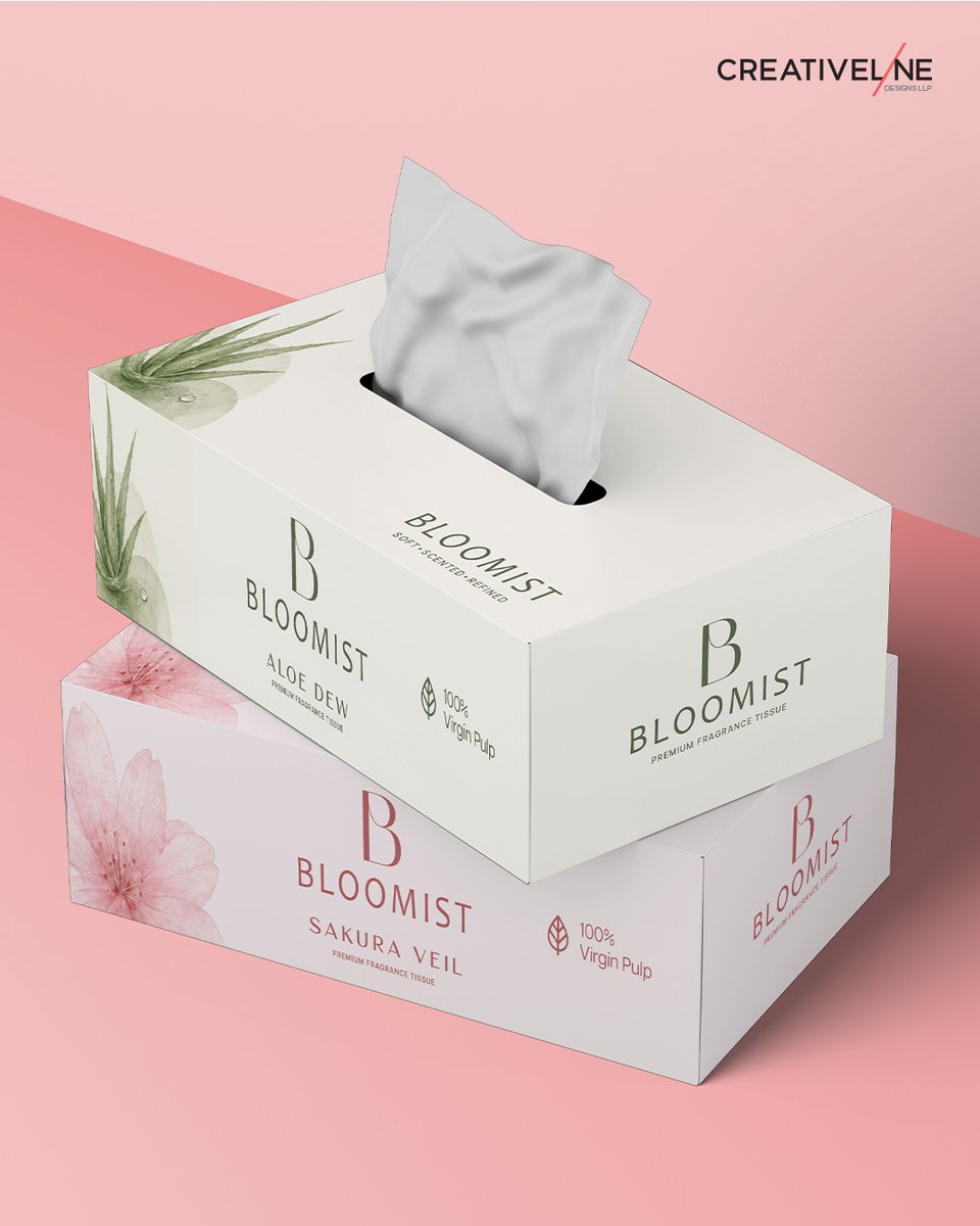 creativeline's tweet photo. For Bloomist, we designed a tissue box collection with soft colors, botanical illustrations, and a clean premium look that reflects freshness, comfort, and sophistication.

#CreativeLineDesignsLLP #PackagingDesign #BrandIdentity #PremiumPackaging https://t.co/oir01QXGDe