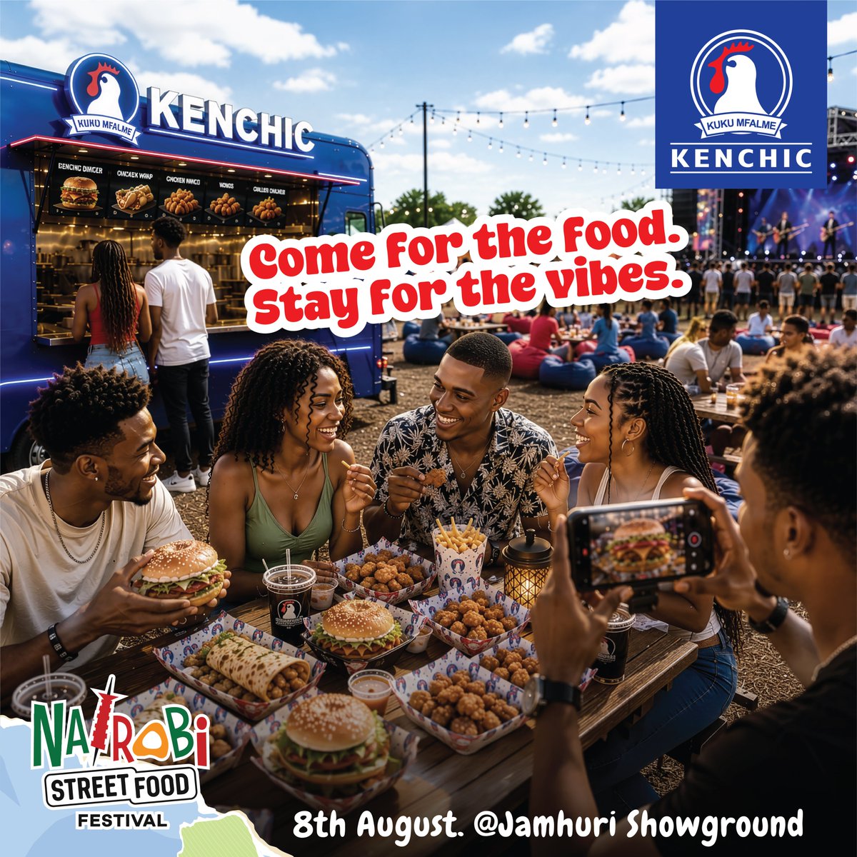 KenchicKenya's tweet photo. Kama you’ve not gotten your Nairobi Street Food Festival ticket yet, unangoja?  
🍗 Grab something delicious from the food truck
🎯 Challenge your squad at our games.
🎶Catch the vibes, the music and the moments worth posting.
Come hungry and give peeps major FOMO.
📍Jamhuri Showground
📅8th August