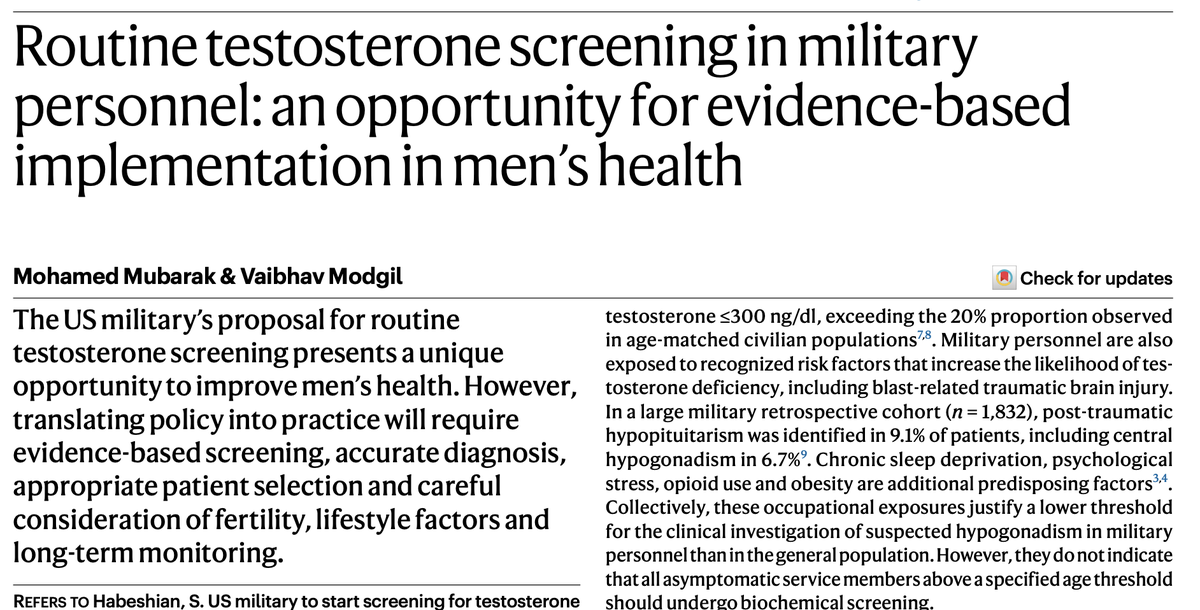 mubarak_urology's tweet photo. 📢 Pleased to share our latest contribution in @NatRevUrol 

Routine testosterone screening in the military is an opportunity to improve men's health, but evidence must guide implementation.

📎https://t.co/sYFFK9HNCr

@VaibhavModgil 

#MensHealth #Testosterone https://t.co/cHSAiYrzSh