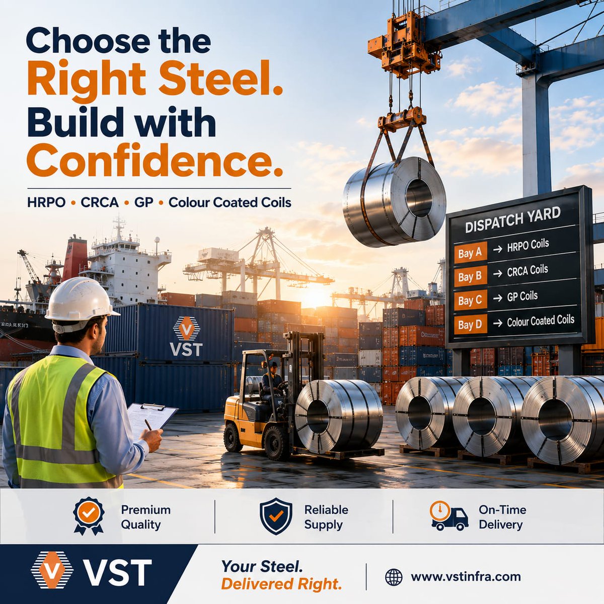 Vstinfraprofile's tweet photo. Build stronger with the right steel.

✔ HRPO Coils ✔ CRCA Coils ✔ GP Coils ✔ Colour Coated Coils

Premium Quality. Reliable Supply. On-Time Delivery.

Your Steel. Delivered Right.

🌐 https://t.co/f9rDyvoioN

#VSTInfra #Steel #Manufacturing #Construction #Infrastructure https://t.co/JrabCB7eYj
