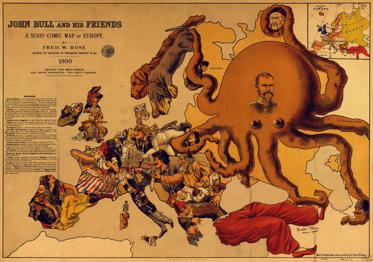vintagemapstore's tweet photo. A Serio-Comic Map of Europe: "John Bull and his Friends" by Fred W. Rose. https://t.co/c4SUKitMd0