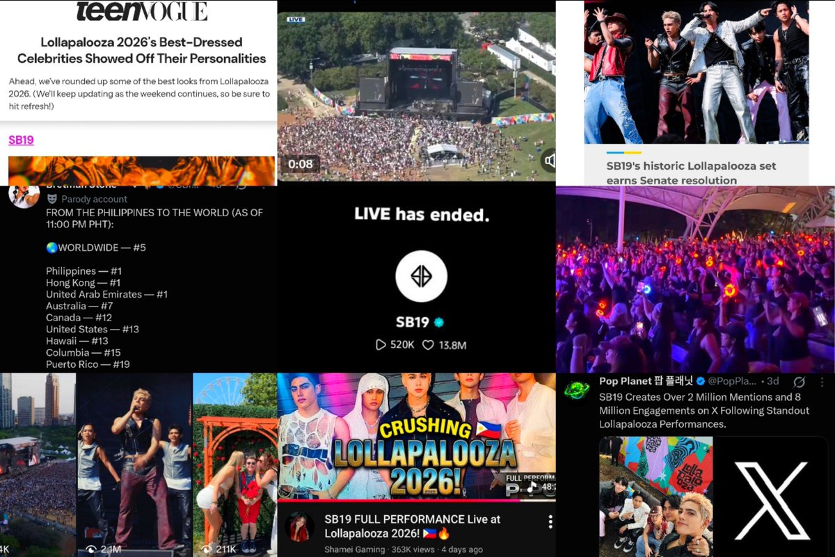 gel_atinboy's tweet photo. SB19's Lollapalooza Achievements so far:

• Weverse LS: 520k plays, 13.8M likes
• X: Trended at 9 nations #5 Worldwide
• X: 2M+mentions, 8M engagements 
• IG: 2.1M+ views
• FB: 1.1M+ views 
• YT: 465k views
• 9 Local Watch Parties 🇵🇭
• Teen Vogue- Best Dressed Celebrities https://t.co/12vGDTCVX3