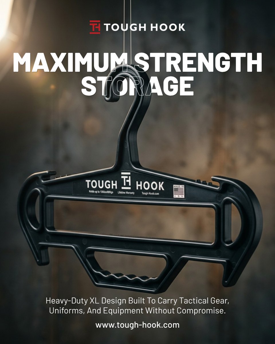 Tough_Hook's tweet photo. Say goodbye to flimsy hangers!

The Tough Hook XL is here to take your gear storage to the next level.

Built to handle heavy-duty tactical gear, uniforms, and more.

Ready to make your storage tougher? 🔗

#ToughHook #TacticalGear #BuiltToLast https://t.co/zo4fScZcSb