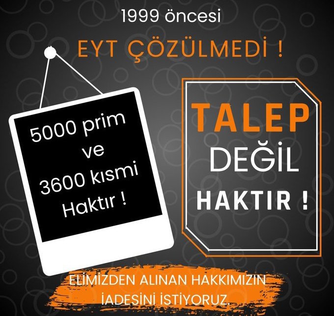 kadertahmaz's tweet photo. @EytEmeklilerFed @RTErdogan @isikhanvedat #5000KısmiSabrınSınırında

Hakkı görmezden gelmek,
Sorunu ortadan kaldırmaz.

Sabrın da bir sınırı vardır.

5000 Prim ve Kısmi Emeklilik mağdurları;
Adil bir düzenleme yapılıncaya kadar hak arayışından vazgeçmeyecek.

#EmekliMaaşıölümSınırında
@RTErdogan
@isikhanvedat https://t.co/cjZ1OgHTQE