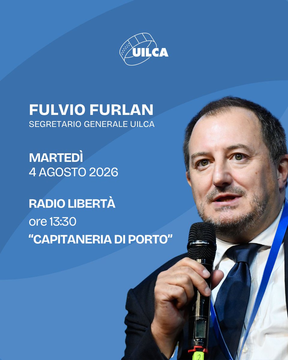Uilcanetwork's tweet photo. Il segretario generale #Uilca Fulvio Furlan sarà ospite oggi della trasmissione "Capitaneria di porto" su @radiolibertanet condotta da @VingenzSuper. Si parlerà di desertificazione bancaria, con i dati del  3° rapporto Uilca

🔵 Segui la diretta alle 13:30 https://t.co/YRRBga2GxV https://t.co/72wrAPp1SG