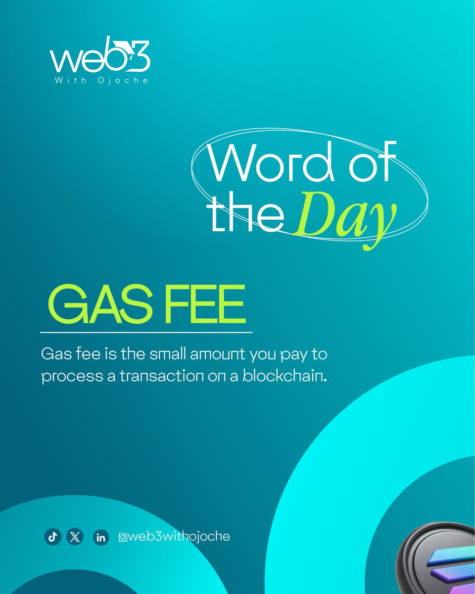 web3withojoche's tweet photo. Think of sending crypto like using a delivery service.
Your package is the transaction and the gas fee is what you pay to get it delivered and confirmed on the network.
What's the highest gas fee you've ever paid?
#Web3In31Words https://t.co/JExuBMzKoC