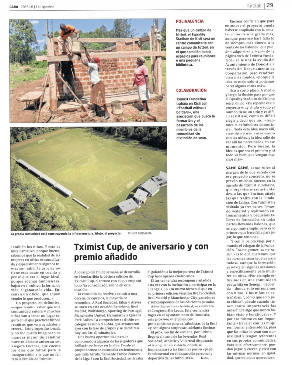 Tximist_NGO's tweet photo. El fútbol es mucho más que un juego. ⚽🌍
En GARA, @AintzaneEncinas, habló sobre la #TximistCup, el #EqualityBall, el #EqualityStadium y todos los proyectos con los que seguimos creando oportunidades e impulsando la igualdad a través del deporte.
#TximistFoundation https://t.co/oWb2A8BPzl