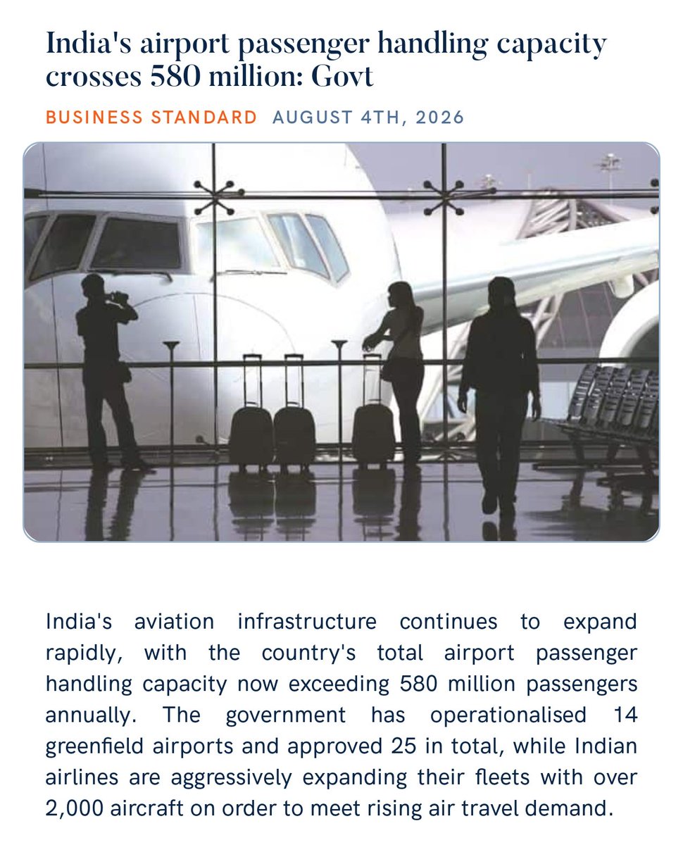 PMOIndia's tweet photo. India's airport passenger handling capacity crosses 580 million: Govt
https://t.co/iPwAYcIpEy 

via NaMo App https://t.co/tSjLxHapAT