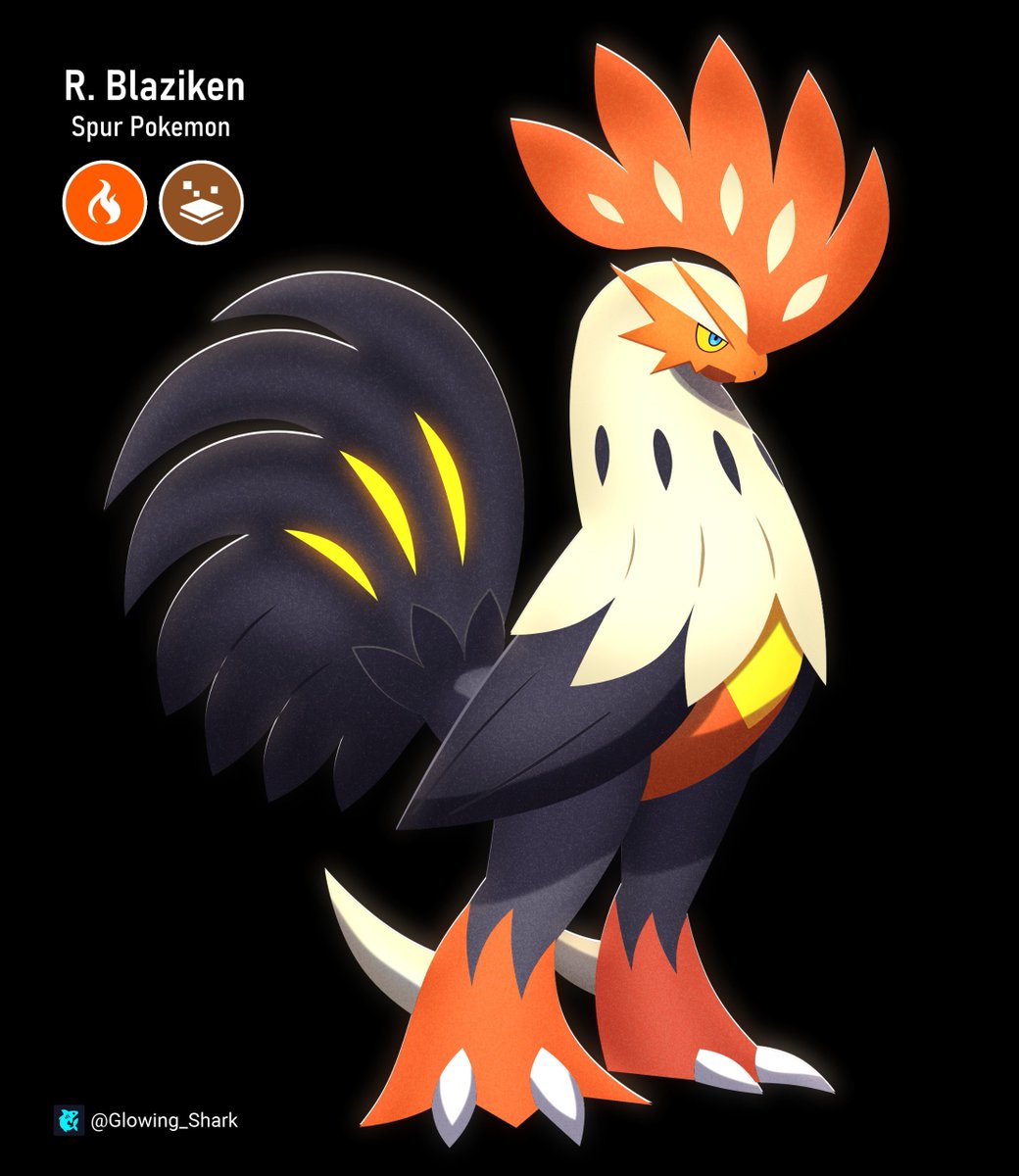 Glowing_Shark's tweet photo. I like to think of a Regional Form for Blaziken that makes it look more like a real rooster 😁🔥✨
#Fakemon #pokemonart https://t.co/gqJb9VuuXW