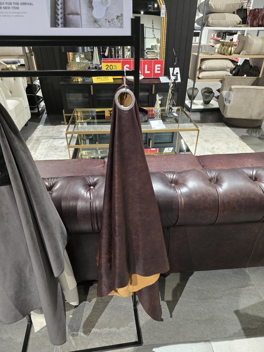 Dave_Coleman's tweet photo. @homewarestore I am still awaiting an official response from you. Is the cognac leather for the Madison sofa available or not? Please see the pictures attached of the cognac leather sample hanging on display in your Sandton branch and what I received. I didn't receive a burgundy tone but a brown tone. I was advised that you do not have this cognac leather available and that the brown was the closest. In my opinion this is a very deceptive consumer practice. Your Krammervile store is still promoting a cognac sofa. My question - why did you give me a free sofa from your store and an apology that you couldn't reproduce anything resembling the displayed sofa? And why is @homewarestore still promoting the same Madison sofa in cognac when you cannot manufacture to that specification?
