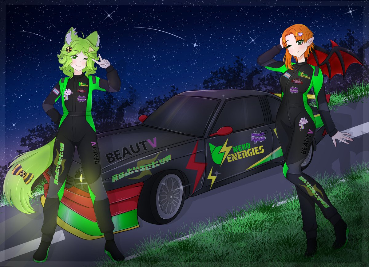 NekoMarv's tweet photo. Es ist soweit!! zusammen mit @KitePnP geht das 
UnHa-NekoEnergies Racing Team an den Start :3

Und ja .. Postkarten sind in Planung :3

Ein großes danke geht hierbei auch an @BEAUTVde raus, Danke dass wir euer Logo nutzen dürfen 💚💚

Ebenso auch ein riesieges Dankeschön an @LumiYuna welche dieses Artwork so wundervoll Umgesetzt hat 
Lasst mal liebe bei der süßmaus da 💚💚