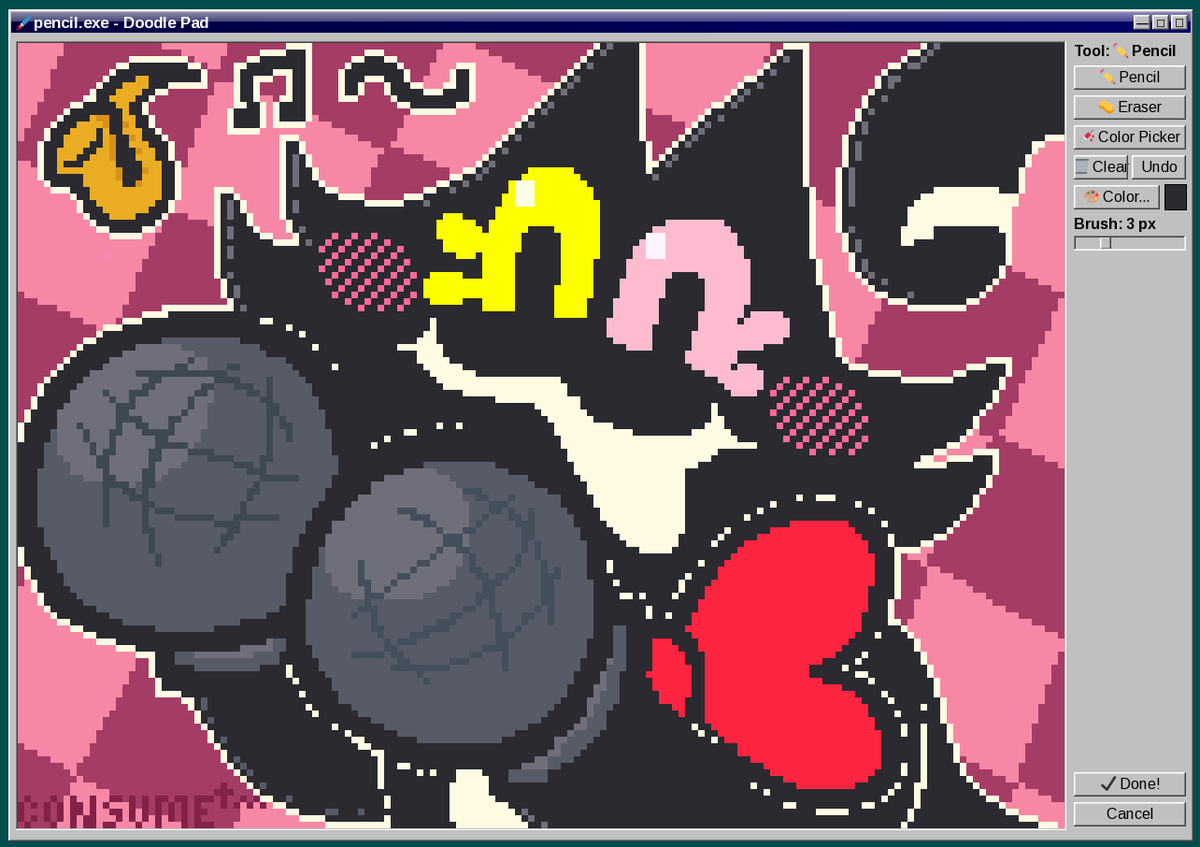 TmConsume's tweet photo. I know I've sorta stopped posting my art on social media, but I couldn't hold this back, I need to share my pluey with the world

(drew this on a roblox game, never drawing on there again cause it was so difficult to use)
#art #drawing #deltarune #pluey #mikes #catmike https://t.co/uHBK5aPTV6