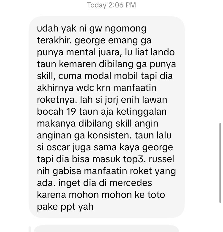 bbbburgrssss's tweet photo. @sun63shine_ ni gue didm sama abg abgan f1 jujur kesel bgt dia ngatain jorj gini😩 https://t.co/cK1wCyyIsX
