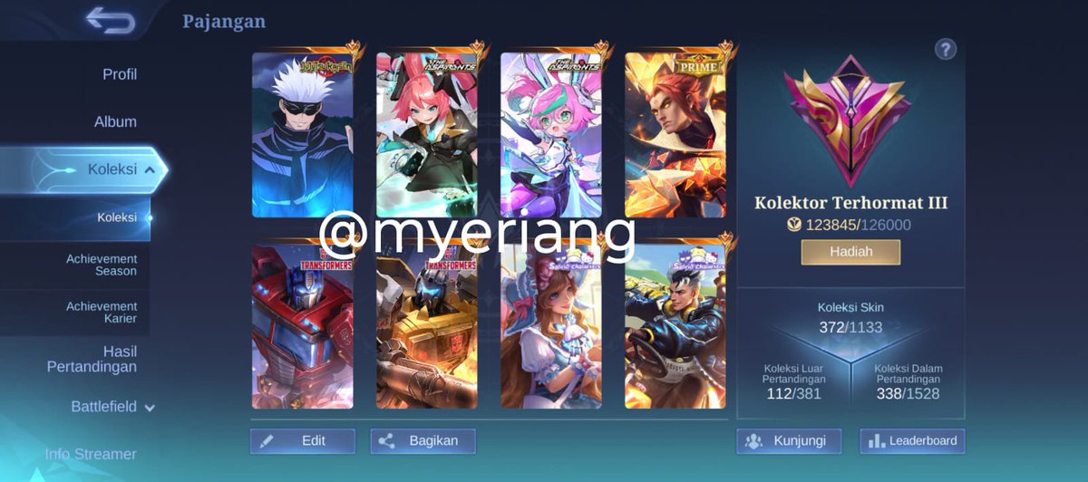 myeriang's tweet photo. — wts akun mlbb reg indo

• allkos free ce. skin ada xavier gojo, layla/change aspi, johnson/roger transformers, claude/floryn sanrio, fanny/zhuxin p.ace, alice/irither/martis/lunox lb, haya/angela annual, selebihnya cek pict.

💲: 550k (nego)
#zonauang #zonaba https://t.co/6q8LmKQRQU