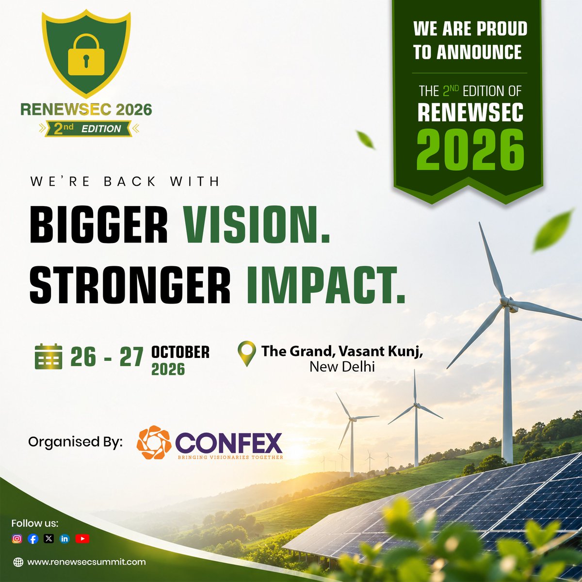 renewsec70981's tweet photo. 📢 𝐁𝐋𝐎𝐂𝐊 𝐘𝐎𝐔𝐑 𝐃𝐀𝐓𝐄𝐒!!
🚨 We're Back -Bigger Vision. Stronger Impact. 🚨 
We are proud to announce 2nd Edition of RENEWSEC 2026 - A Premier OT Cybersecurity Summit in Renewable Energy Sector. 

Date📅: 26th–27th October 2026 
Venue: The Grand, Vasant Kunj, New Delhi https://t.co/xGIHNyfN2N