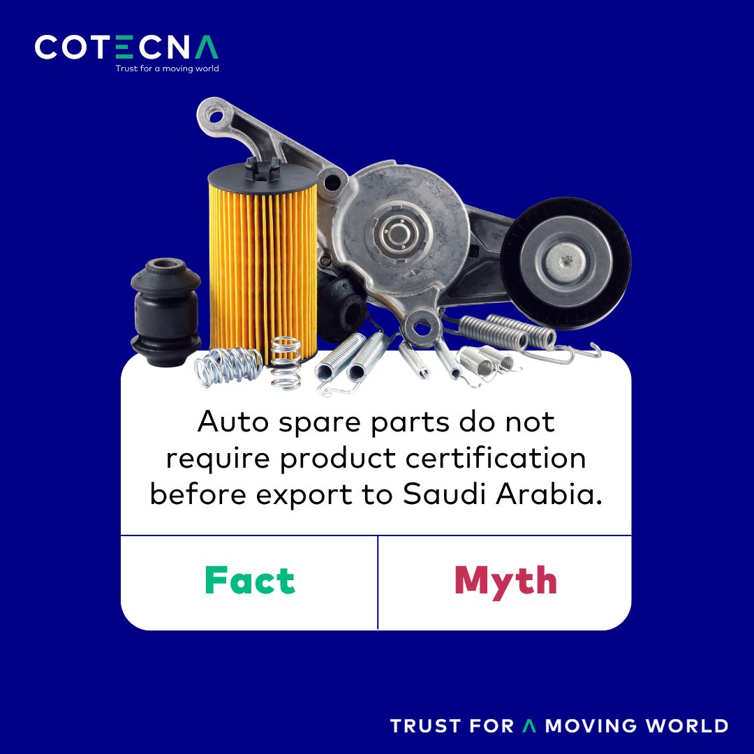 CotecnaME's tweet photo. 🚗 Exporting auto spare parts to Saudi Arabia? 

Don’t let compliance slow you down. Many products require conformity assessment via SABER, including PCOC and SCOC, before shipment. 

Get requirements right to avoid delays and extra costs. 

📩 https://t.co/F1Z5dlGrJF https://t.co/AHIgTDu9Im