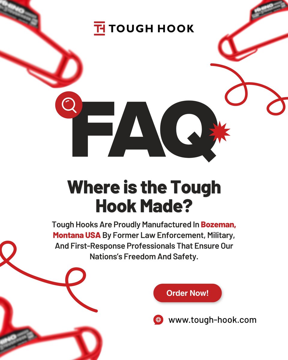 Tough_Hook's tweet photo. Ask. Know. Trust. 🔍

Tough Hook is proudly made in Bozeman, Montana 🇺🇸 by professionals who live and breathe durability.

Built for real gear, real life, and real strength.

#MadeInUSA #GearForLife #ToughHook https://t.co/zUHuI7pARs