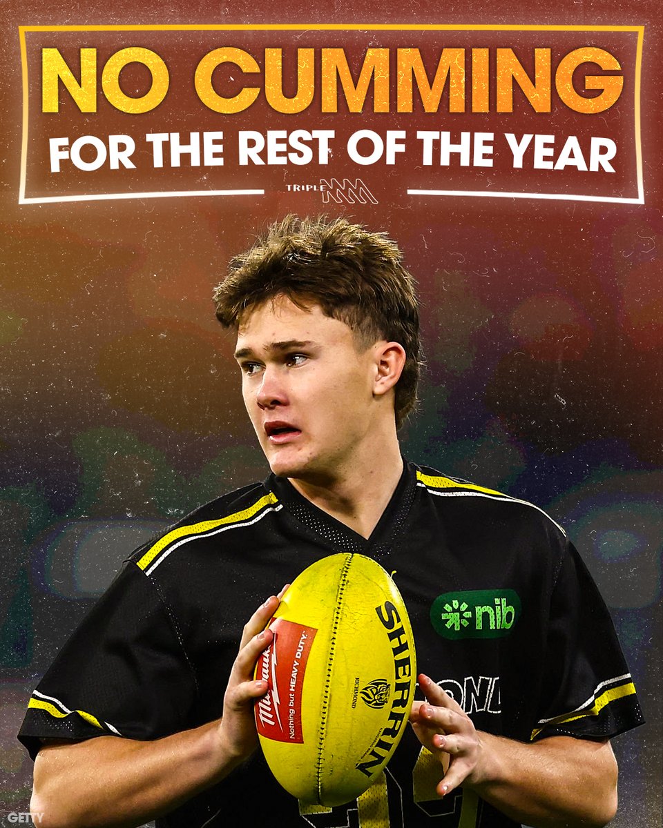 triplemfooty's tweet photo. Richmond young gun Sam Cumming has been ruled out for the rest of the season after suffering a syndesmosis injury on Sunday. https://t.co/Cz5DZeOsHI