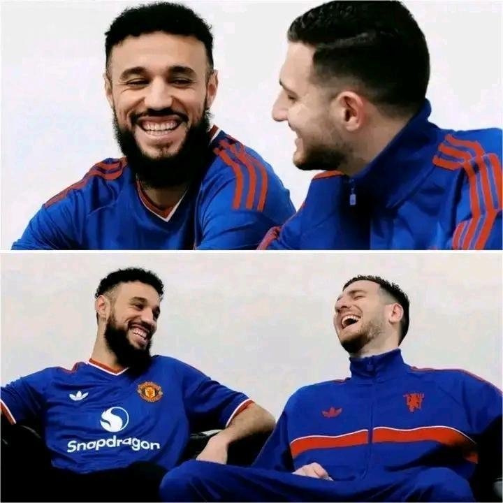 GBUnitedx's tweet photo. 🗣️ Diogo Dalot: "Did you watch the Atlético Madrid match?"

🗣️ Noussair Mazraoui: "No. Why?"

🗣️ Dalot: "Don't even ask. Let's just join the squad for training. 😂"

🗣️ Mazraoui: "Tell me! Why are you saying that?"

🗣️ Dalot: "Let's cut our holiday short and get back to work. Yoro played brilliantly at right-back while we were away."

🗣️ Mazraoui: "What?! So there are three of us competing for that position now? Let's get back immediately. 😂"

🗣️ Dalot: "Come on, let's go, unless you only want to play in the Carabao Cup! 😅"

Ladies and gentlemen, our right-back duo, Noussair Mazraoui and Diogo Dalot, are back. 🔴🙌

Welcome back, boys. 🇲🇦🇵🇹