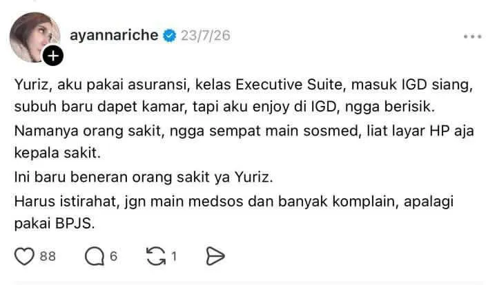Smash1014314's tweet photo. Ingat ya, guys, sama ucapan orang yang (sok) have ini.

Katanya, kalau pakai BPJS jangan kebanyakan komplain, terima aja apa adanya.

Sementara dia sendiri pakainya asuransi Executive Suite. 🤮🤮🤮 https://t.co/FT19rlU4nw