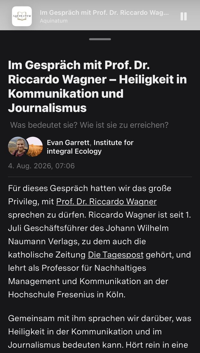 riccardo_wagner's tweet photo. Podcast-Hörtipp: Danke an Sascha Vetterle &amp; Evan Garrett für das spannende Gespräch zum Thema Heiligkeit in Kommunikation &amp; Medien @aquinatum @IfganzOekologie @DieTagespost 

Hier gehtd zum Podcast auf Substack https://t.co/cfK0jZZK3d https://t.co/BocsWf5J6i